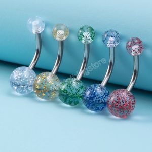 Sequins Belly Button Ring for Women Navel Piercing Acrylic Bar Stud Stainless Steel Barbell Nombril Sexy Body Jewelry