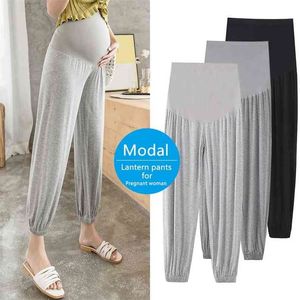 Maternity Pants Summer Solid color Loose Style Adjustable Elastic Waist Belly Support Trousers 210918