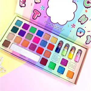 Beleza unicórnio sonho glitter olho paleta de sombra, expostos fosco, sombras iridescentes metálicas - máscaras quentes de concha - vestindo, fórmula lisa amanteigada, 4 batom