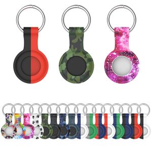 Two-color Cases for Apple Airtags Locator Tracker Anti-lost Device Camouflage Printing Silicone Protective Cover Metal Ring Keychain 16 Colors