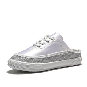 Pantofole Slik Materiale Hafl Slipper Mules Scarpe Donna Strass Casual Sneakers Flats 2021 Slip On
