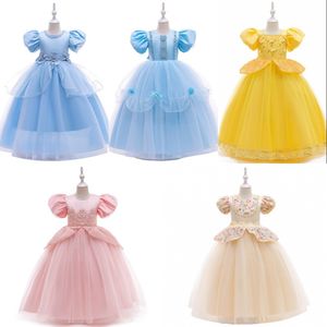 Barnkläder tjejer nät garn puff ärm klänning barn tutu spets prinsessa klänningar mode boll gown sommar boutique baby kläder 1790 b3