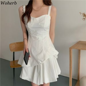 Sommar kvinna klänning chic oregelbunden vit vestidos mujer sexig dam backless smal temperament klänningar slingrode 95525 210519