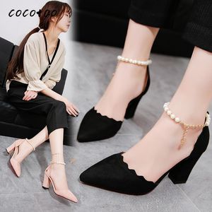 Dress Shoes One-button Buckle High Heels Children 2021 Tide Thick With Wild Girls Small Fresh Fashion Western Korean Ladies