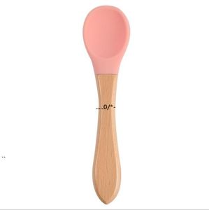 NEWBaby Bamboo Training Spoon Organic Soft Kid Feeding Silicone Tip Scoops Easy Grip Handle Toddlers Infant Gifts EWE5627