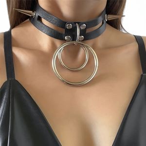 Punk PU Leather Spike Rivet Circle Choker Necklace for Women Statement Chunky Thick Collar Grunge Halloween Jewelry New