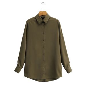 Frühling Frauen Armee Grün Casual Langarm Shirt Weibliche Turndown Kragen Bluse Büro Dame Lose Tops Blusas S8562 210430