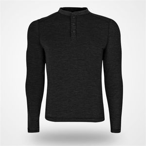 100% Merino Wool Mens Long Sleeve T Shirt Men's Merino Wool LS Henley T Shirt Merino Wool Men Shirt Breathable Black Size S-XL 210409