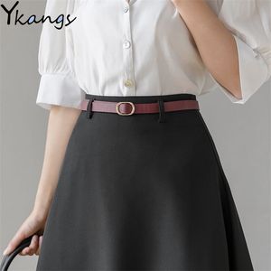 Plus Size Vintage Long Skirt Women High Waist Midi with Belt elegant Office Ladies Formal work Korean Black s 210421