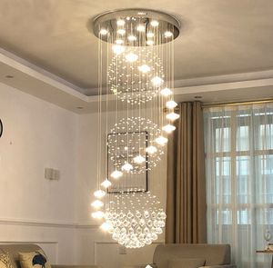 Nowoczesny żyrandol Dupleks Budynek Stairwell Lampa Villa Loft Proste i kreatywne Nordic Spin Long Crystal Luster