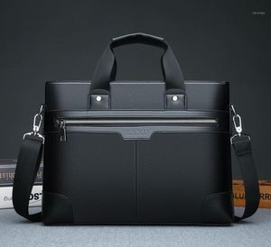 Förvaringspåsar Weixier män PU Läder Skulder Mode Business Handväskor Svart Väska för Document Laptop Briefcases