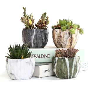 Modern Marbling Flower Pot Succulent Pot Cactus Ceramic Planter Pots Container Bonsai Planters with Hole 3.35Inch Gift Idea 210922