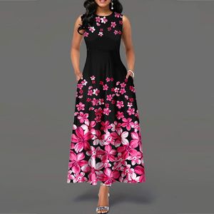 Dorywczo Dresses Oten Kobiety Eleganckie Letnia Bez Rękawów Beachwear Floral Print Maxi Dress A Line African Party Round Neck Długie szaty