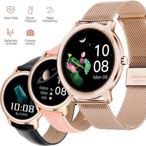 R18 Smart Watch Lady Pink Rose Gold Strap Fitness Tracker IPS Colorful Screen Wristwatch 24H Heart Rate Monitor Sports Smartwatch Men Blood Pressure Oxygen