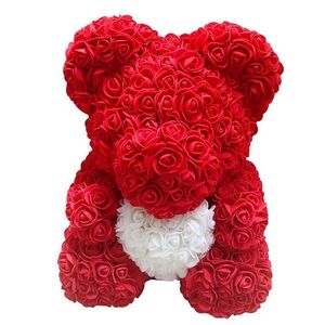 Dekoratif Çiçekler Çelenk 2021 Güzel Büyük Kırmızı Gül Çiçek Ayı Oyuncaklar Süsler Hediyeler için Sevgililer Günü için 25 cm DCS Dropship