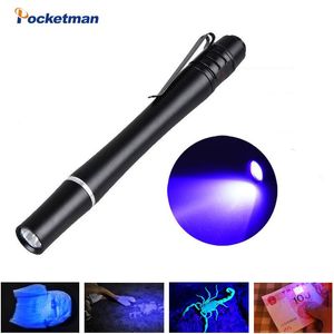 Taschenlampen Taschenlampen Tragbare Mini-UV-Ultraviolett-LED-Taschenlampe Lila / Weißlicht-Taschenlampe mit Clip für Haustier-Urinflecken-Gelderkennung