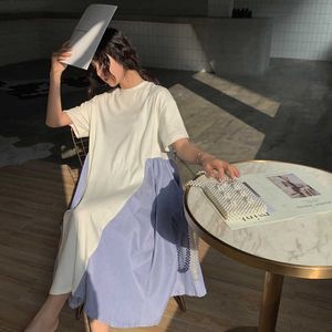 Abito primaverile ed estivo in cotone femminile moda manica corta casual donna stile coreano abbigliamento irregolare 210615