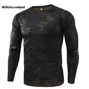 Kamuflaj T Gömlek erkek Nefes Hızlı Kuru Uzun Kollu T-shirt Erkek Açık Spor Ordusu Savaş Taktik Askeri Camo Tişörtleri 210409