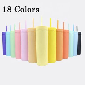 Spersonalizowany 16oz Skinny Tumblery Matte Pastelowe Kolorowe Akrylowe Tumbler Przenośny Travel Kubek Christmas Party Prezent