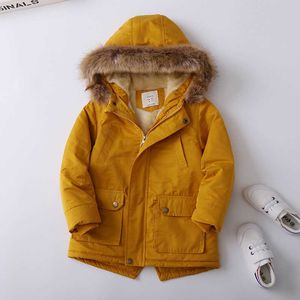 New Arrived Boys Coats Winter Fashion Children's Plus Velvet Girls Hooded Jacket Outwear Faux Fur Collar Boys Clothes TZ689 H0909
