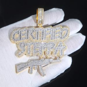 Catene Iced Out Bling CZ Lettere Certified Steppa Gun Collana con pendente 2 colori Cubic Zircon Charm Gioielli Hip Hop per uomo