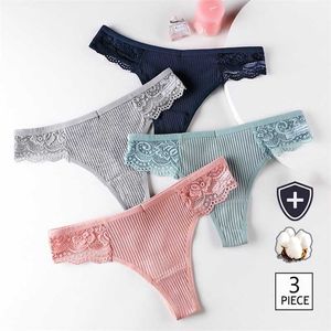 3 pz/set G-String Mutandine di Cotone Biancheria Intima delle Donne Mutandine Sexy Mutande Femminili T-back Perizoma Colore Solido Panty Lingerie M-XL 211222