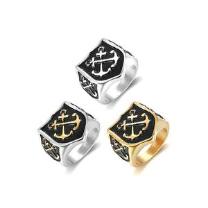 Högpolerad rostfritt stål Ring Corsair Anchorformad Svart Sea Rover Hip-hop Punk Engagement Wedding Rings Smycken