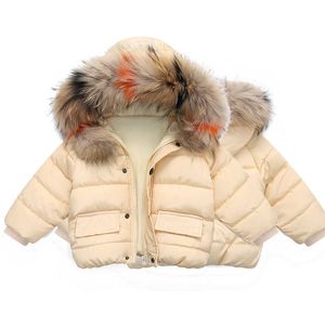 2021 Winter Girls' Cotton Clothes Children Plus Real Fur Collar Hooded Coat Kids Cotton-padded Jacket For Girls Outwear TZ706 H0909
