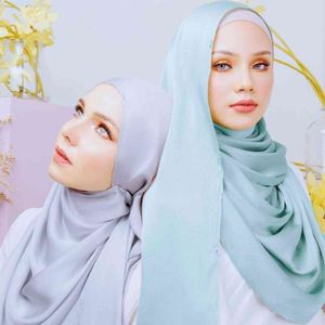 2021New Мода Tudung Crinckle Сатин хиджаб креп плиссированный малазийский атласный шелк женский женский шарф