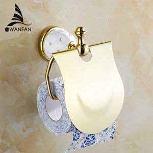 Suporte de papel higiênico de ouro com diamante rolo tecido sólido latão acessórios de banho de acessórios 5208 210709