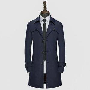 Мужские тренчи, однотонные длинные однобортные пальто, осень-зима 2021, дизайнерская мужская повседневная куртка