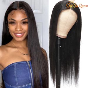 Perucas de cabelos humanos em linha reta Glueless 4x4 Lace Frontal Wig Brasileiro Perucas de Cabelo Diretos Preventes Perucas de Fechamento de Laço