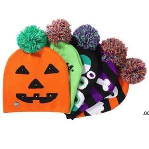 Led Halloween Cappelli lavorati a maglia per zucca Berretto con teschio in acrilico Bambini Baby Moms Berretti caldi Cappellini invernali all'uncinetto regalo per decorazioni per feste ZZD8869