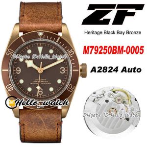 Designer Uhren ZF 79250 Bronze A2824 Automatische Herrenbeobachtung 43 mm braunes Dial Dial Aged Leder M79250BM-0005 PTTD NATO-Gurtrabatt