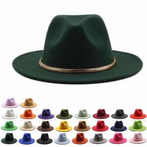 Geniş Kenarlı Şapkalar Basit Koyu Yeşil Kadın Fedora Caz Şapka İngiliz Tarzı Fötr Parti Resmi Panama Kap Elbise Kovboy Sonbahar