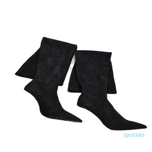 Thigh High Boot Women winter heels letters tall canister Fabrics Stretch velvet Neri Crystal sheepskin Stiletto heel 9.5CM original quality