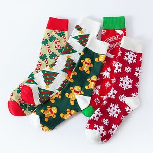 Middle cylinder Christmas Tree Snow Elk Gift Cotton Socks Autumn Winter Xmas Stocking Men Santa Claus Decorations T2I53066