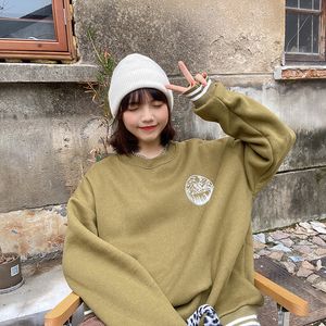 2 kolory jesień zima koreański styl kobiety bluzy kreskówki drukuj grube ciepłe bluzki damskie swetry (F4137) 210423
