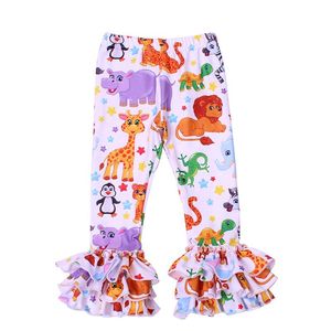 Toddler Girls Ruffle Pants Boutique Milk Silk Triple For Cute Animal Print Kids Bell Bottoms Leggings Trousers