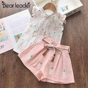 Girls Clothing Sets Summer Kids Fruits Print T-shirt and Pants 2Pcs Outfits Girl Bowtie Children Suits 3 7Y 210429