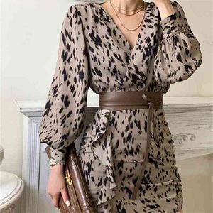 Plus Size Leopard Print Summer Dress Evening Vintage Party Oversize Long Sleeve Beach Women Robe Vestido Prom 210423