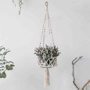 Macrame висит плантатор цветочный горшок корзина садовые горшки плантаторы балкона украшения завод подвеска крытый открытый дом декор 210922