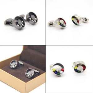 Carrager Rotatable Beads French Cufflinks Men's Business Suit Sleeve Nails Black Silver Round