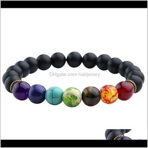 Kunst, Ambacht Geschenken Huis Tuin Drop Delivery 2021 Chakra Mannen Zwarte Lava Genezing Balans Kralen Reiki Boeddha Gebed Natuursteen Yoga Armband