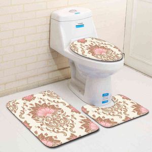 3Pcs/Set Bath Mat Classical Pattern Toilet Cover Foot Pad Non-slip Absorbent Bathroom Door Mat Soft Bathr Rug Carpet 211109