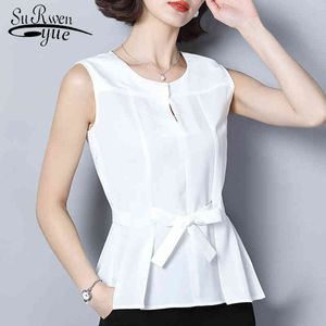 Koreańskie szczyty bez rękawów Kobiety Biały Czarny Szyfonowa Bluzka Blusas Mujer de Moda Letnia Dorywcza Odzież 9071 50 210521