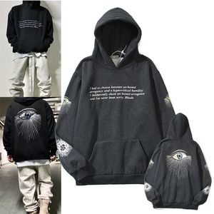 High Street Handmålad Eye of Prophecy Tryckt tvättad hoodie Sweatshirts Män och kvinnor Distressed Oversize Tech Fleece hoodie