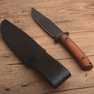 Высокое качество выживания прямой нож N695 титановая покрытая титановая точка падения лезвия полная тан деревянная ручка с фиксированным лезвием ножей с кожаной оболочкой