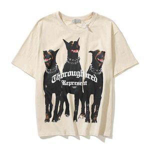 Maglietta da uomo manica corta retrò con stampa cane Maglietta Harajuku hip-hop oversize in cotone Coppia Top Tees Maglietta casual allentata girocollo G1217