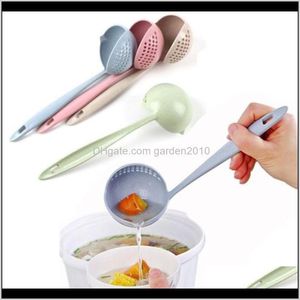 Skedar 4Colors 2 i 1 Creative Long Handle Soup Spoon Porridge Ladle Filter Hem Kök Matlagningsverktyg Ojic1 LcJSD